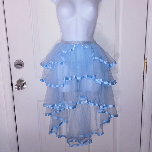 Sugar Thrillz Dresses & Skirts - Sugar Thrillz Baby Blue Ruffle Satin Trim Tiered Sheer Skirt